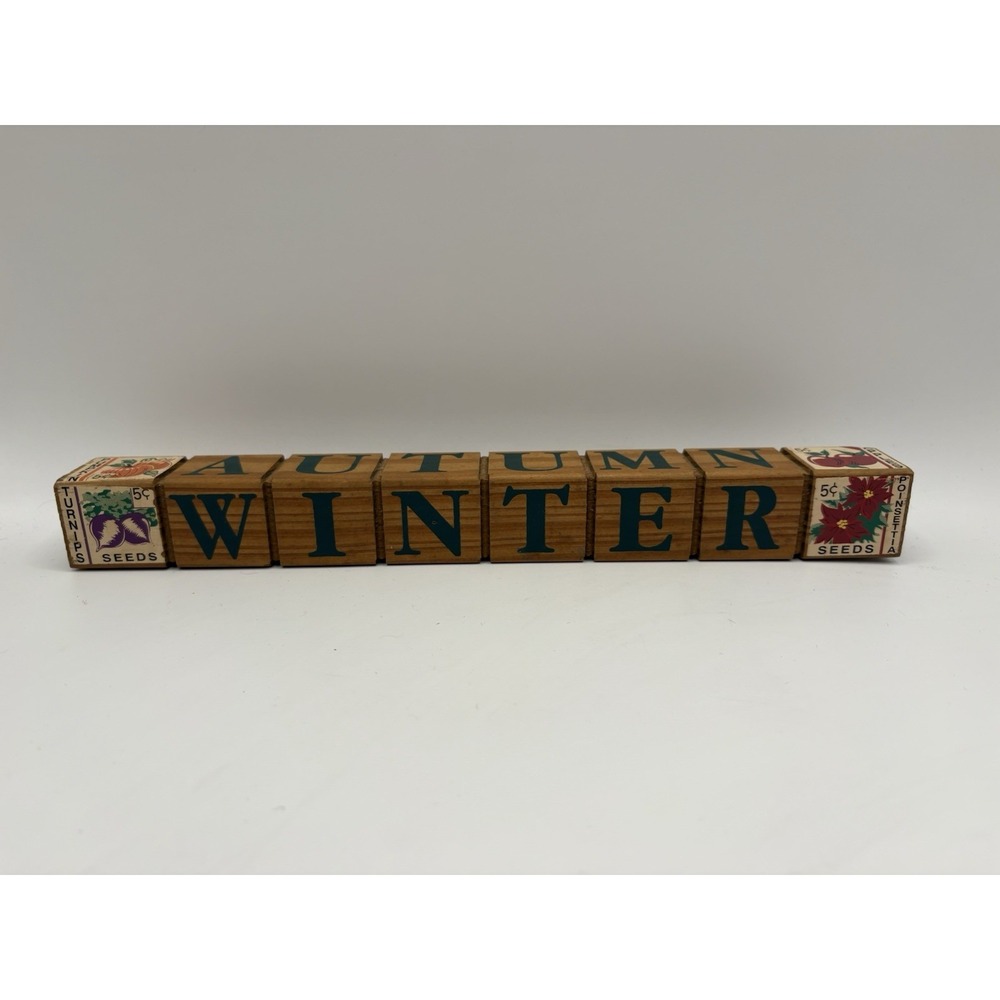 Vintage 1990s Seasons Wood Block Decor Farmhouse Cottagecore Farm Country  Cabin